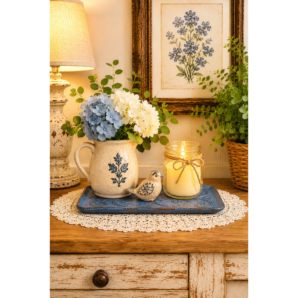 Lovely Blue Pottery Butterfly Design Tray 12.5" x 6.25"
